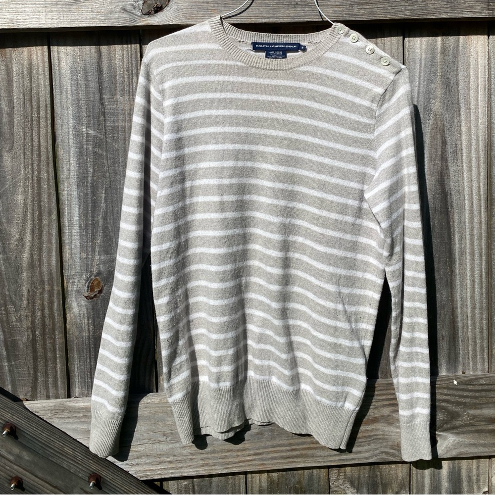 Ralph Lauren Golf Women’s Gray Striped Sweater Cotton Cashmere - Size M